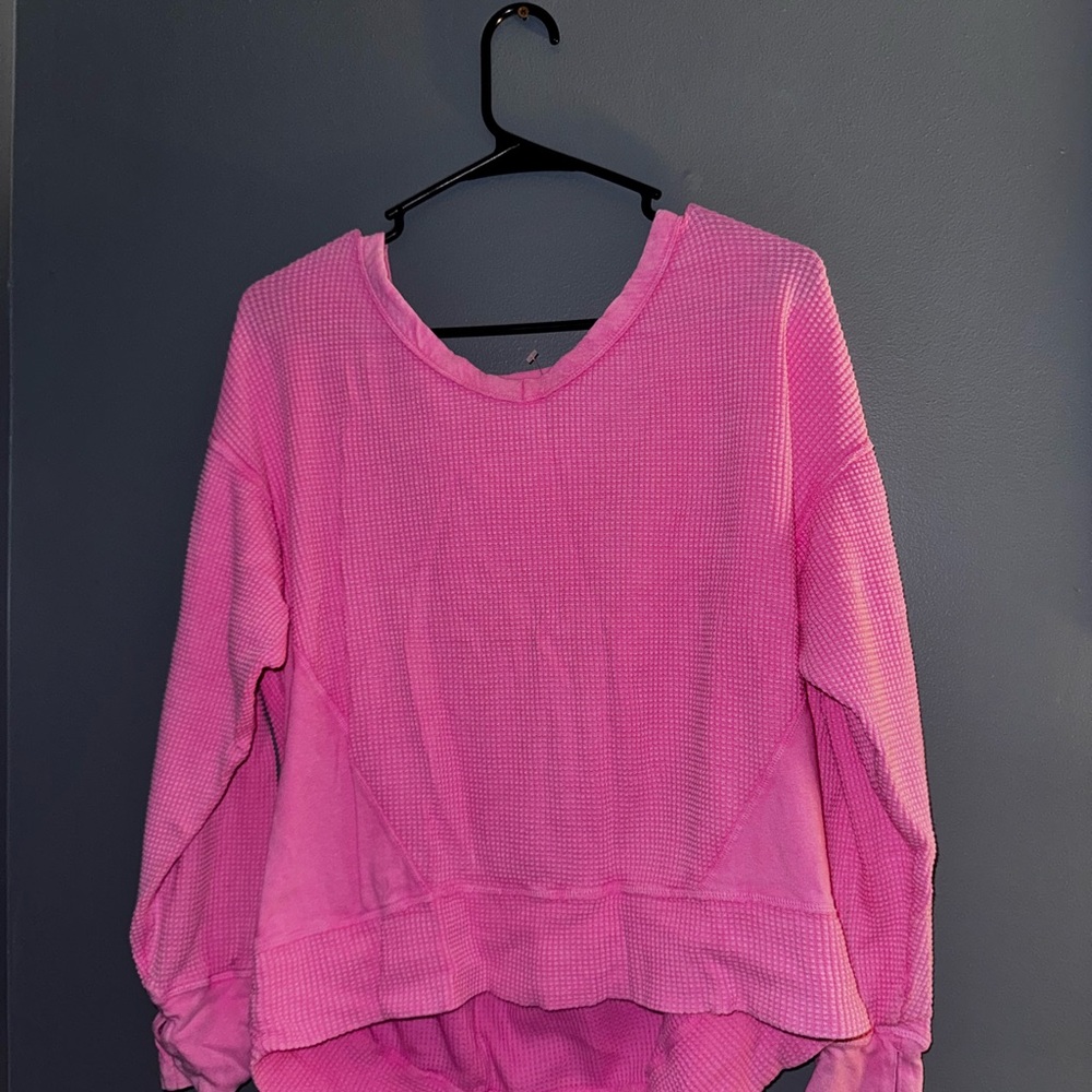 Pink Waffle Knit Sweater (V neck or off the shoulder)
